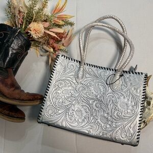 American Darling Silver Floral Embossed Shoulder Bag